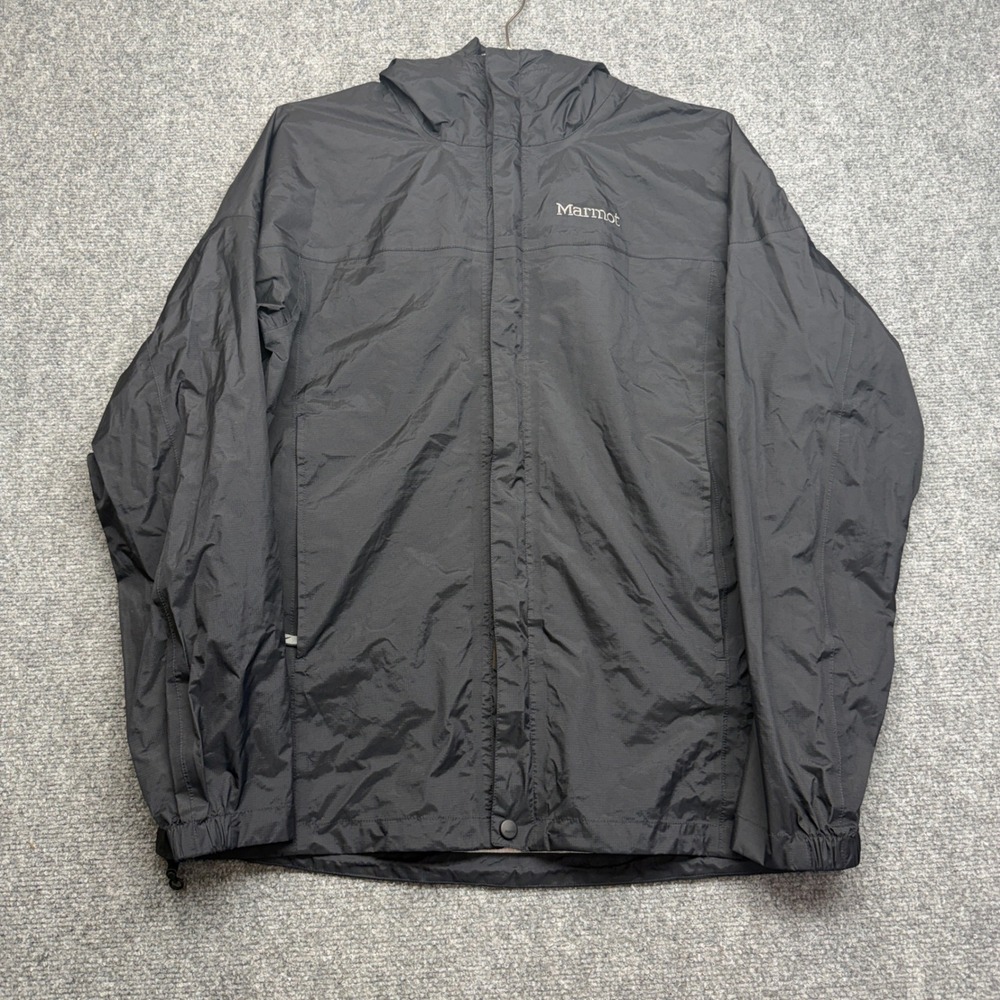 Marmot Mens PreCip Eco Rain Jacket Black Waterproof Hooded Shell Size Medium